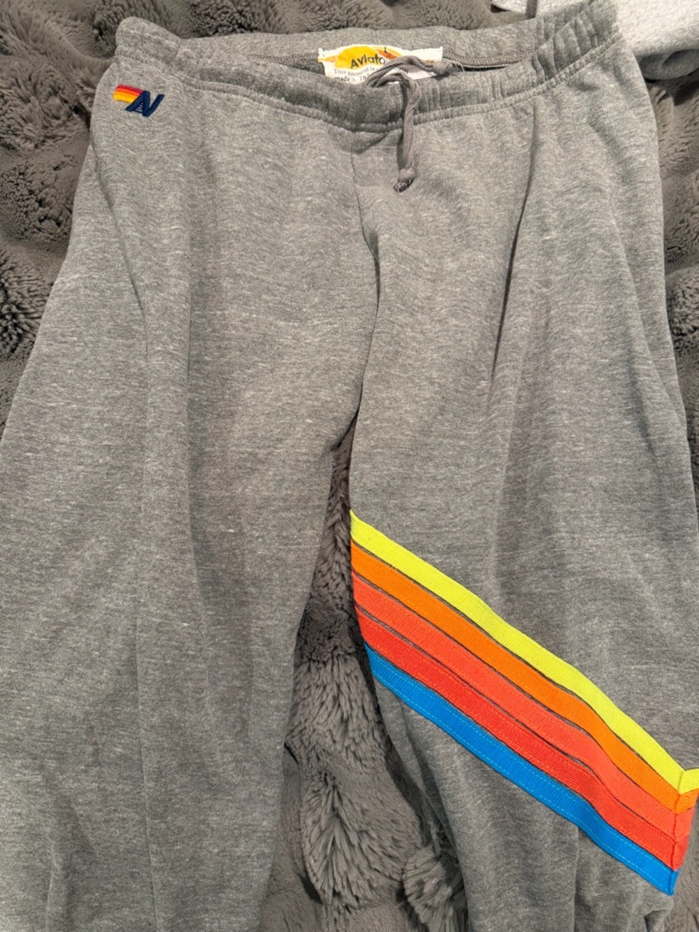 Aviator Nation Gray Joggers with Rainbow Chevron Stripe
